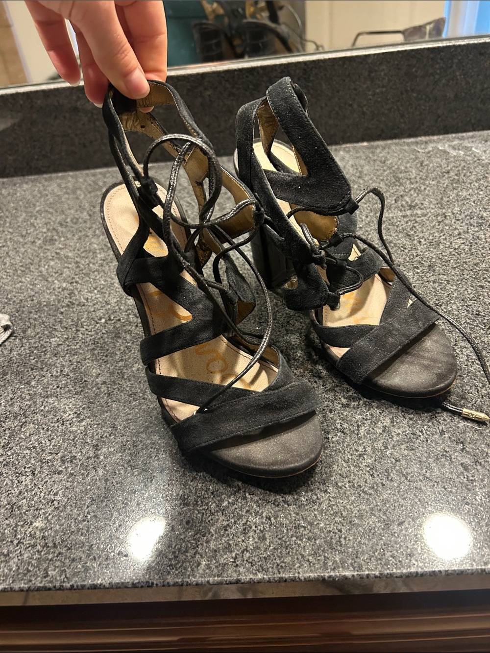 Sam Edelman Black Suede Lace-Up Heeled Sandals